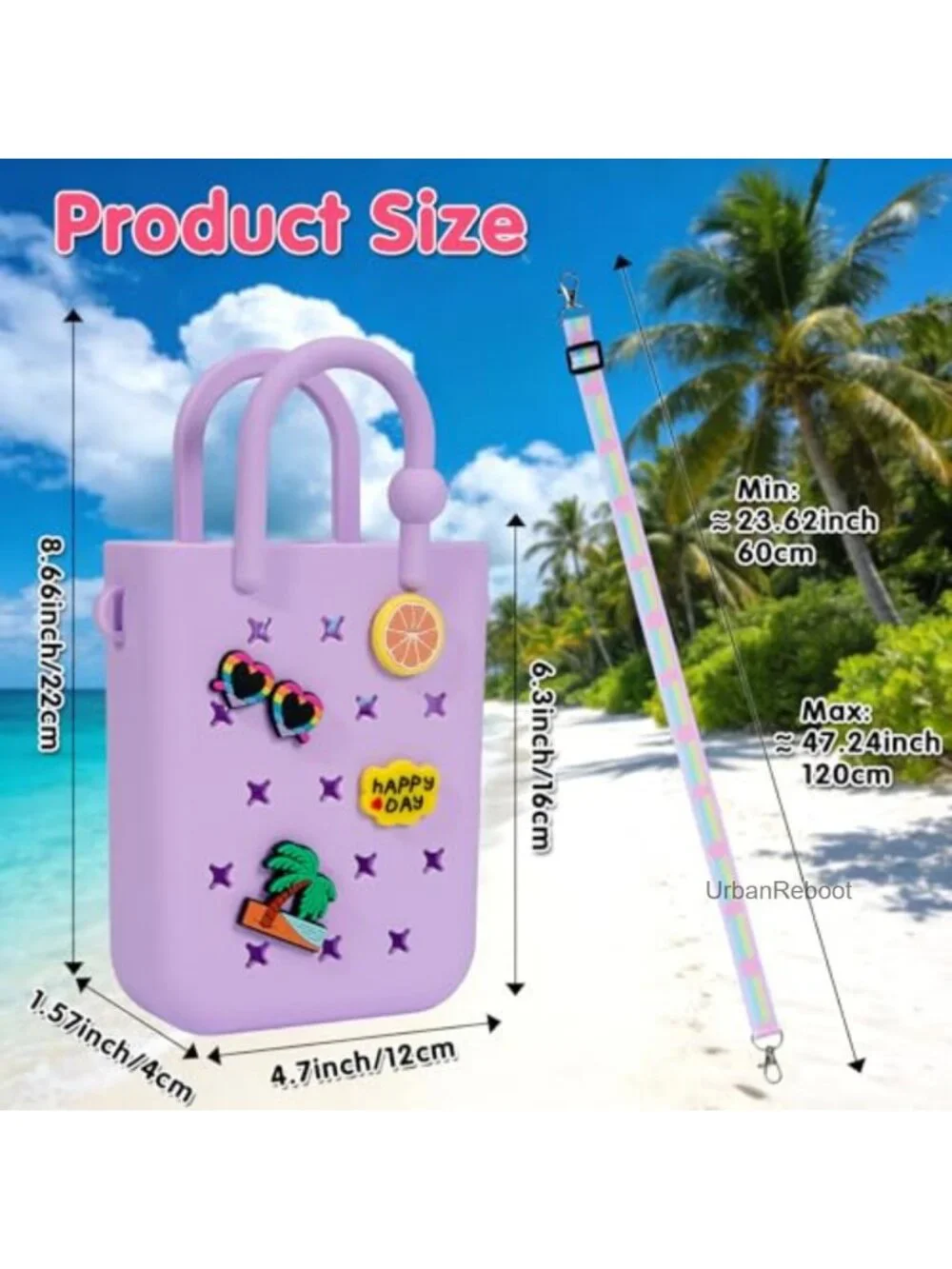 Mini Silicone Tote Bag with 20 Charms Adjustable Strap Beach Tote Girls